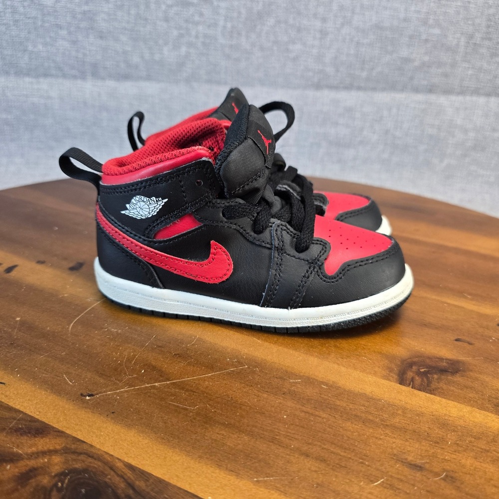 Jordan 1 Mid Bred Black Gym Red Toddler Sneakers DQ8425-067 Size 8C